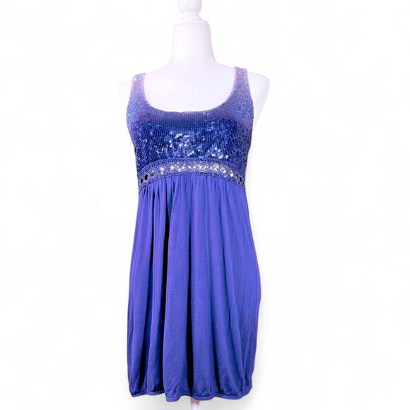 Charlotte Russe Babydoll Mini Sequin Crochet Dress L Purple Whimsigoth Fairy Y2K - Picture 12 of 14